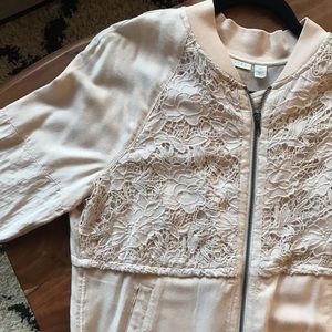 Blush lace bomber jacket
